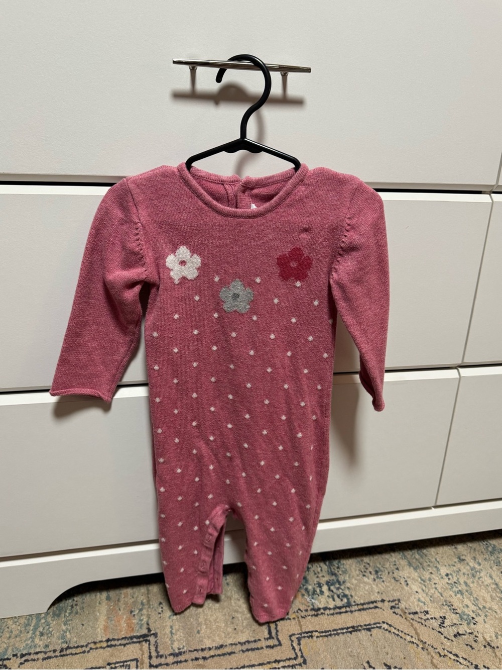 Mayoral Pink Knit Floral Footed One-Piece